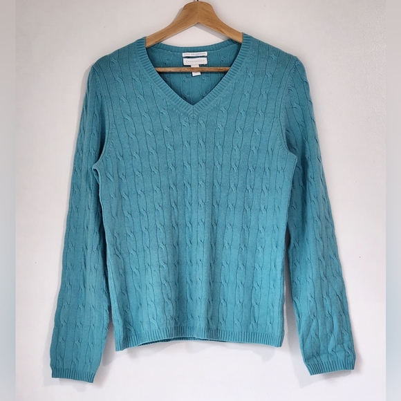 Charter Club 100% Cashmere Sweater Size M V-Neck Teal Blue Luxury Soft Classic - Picture 1 of 9